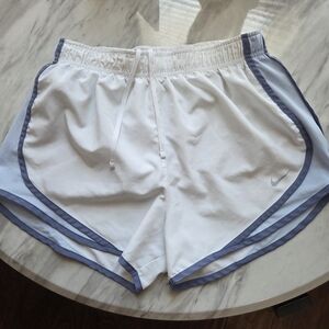 Nike Women's White and Light Blue Athletic Shorts